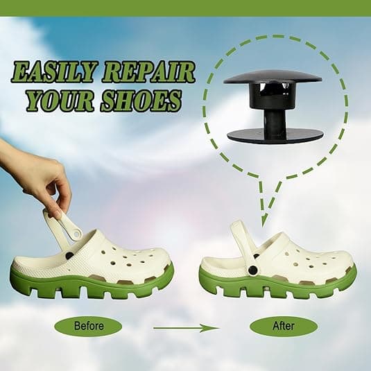 Croc Clog Skoreparationsdele, 20 Nitter, Sorte Croc Clog Sko Reparationsremknapper