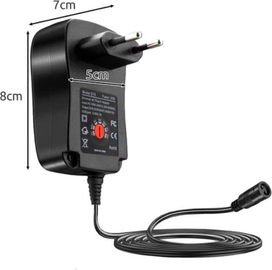 Universal AC-strømadapter med USB-port - 3V / 4.5V / 5V / 6V / 7.5V / 9V / 12V - 6 stik