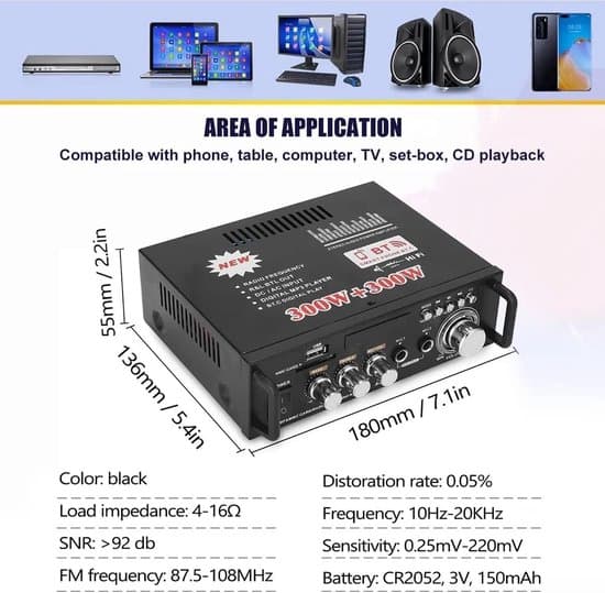 Lydforsterker - Stereoforsterker - Forsterker - Forsterkere - USB - Svart