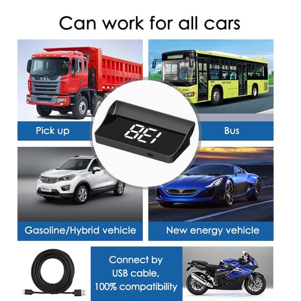 Universal Car HUD Head Up Display GPS Speedometer Digital Speed Display Windshield Projector MPH Project on Wind Glass for Auto Vehicle Motorcycle