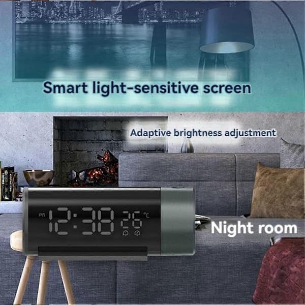 Projisointiherätyskello Digitaalinen USB-ladattava elektroninen kello 180° pyörivällä projektorilla 4 tasoa Black