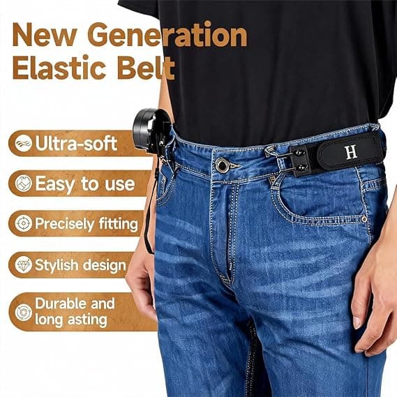 2-pack Taktiskt Metallkrok Elastiskt Bälte, Justerbart Sidobälte för Jeansbyxor, Brett Hållbart Stretch Midjeband, för Utomhusarbete