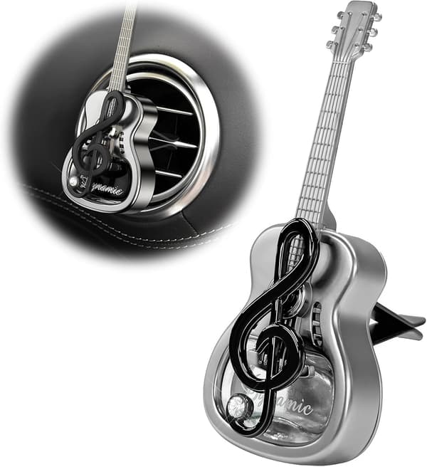 Biludluftningsaroma-clips — Guitarformet tom diffuserflaske — Instrumentbrætpynt (Duft: Sort Gardenia)