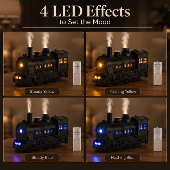 Tog Aroma Diffuser - 300ml Vintage Damptog Diffuser - Luftfukter med 2-farget LED-lys - 2 Tåkemoduser - Automatisk avslåing
