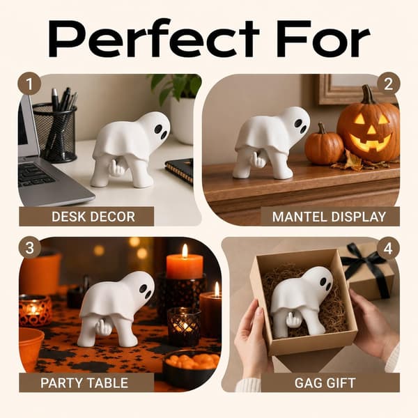 Rolig Långfinger Spöke Prydnad Matt Vit Halloween Skrivbordsdekoration Present