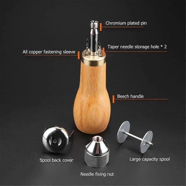 Lær sykit Håndverktøy Håndsymaskin Kjedesting Tråd Nåler Sett DIY Skomaker