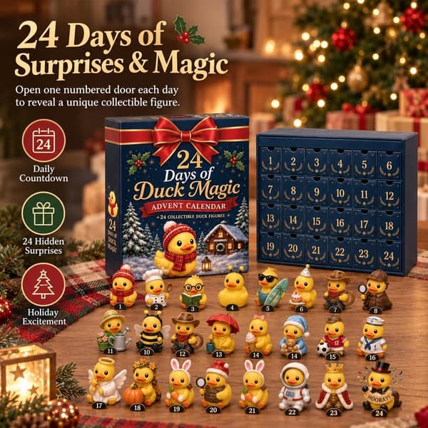 Elephant Magic 24-dages julekalender, 3D gul and 24-dages nedtælling til jul, saml søde 3D gule andefigurer, sjov familieferiegave