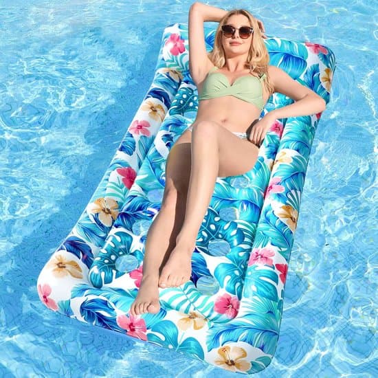Pool Float - Oppustelig Luftmadras Pool - Blå Tropiske Blade Vand Float - PVC Lounger til Sommer - 170 x 85 cm