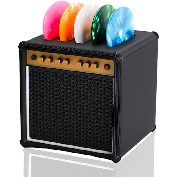 Gitarrplektrumhållare, förstärkare högtalarplektrumhållare med 5 celluloidgitarrplektrum, gitarrplektrumförvaringslåda för gitarr-, bas-, ukulelespelare