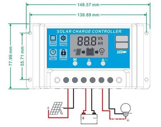 30A DC 12V - 24V PWM Solladdningsregulator med LCD och 5V USB