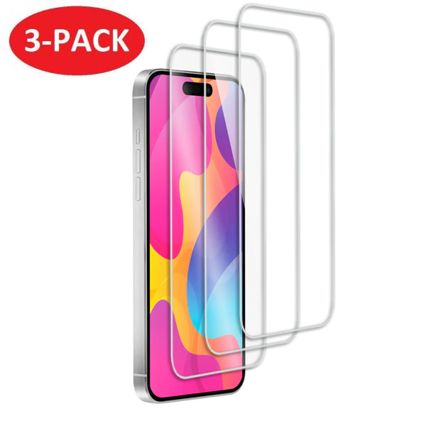 3-Pack - iPhone 15 skjermbeskytter i herdet glass