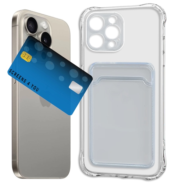 Transparent iPhone 15 Pro Max Skal med Korthållare och Kameraskydd - Extra Stöttåligt