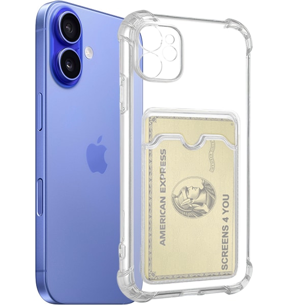 Transparent iPhone 16 Skal med Korthållare och Kameraskydd - Extra Stöttåligt