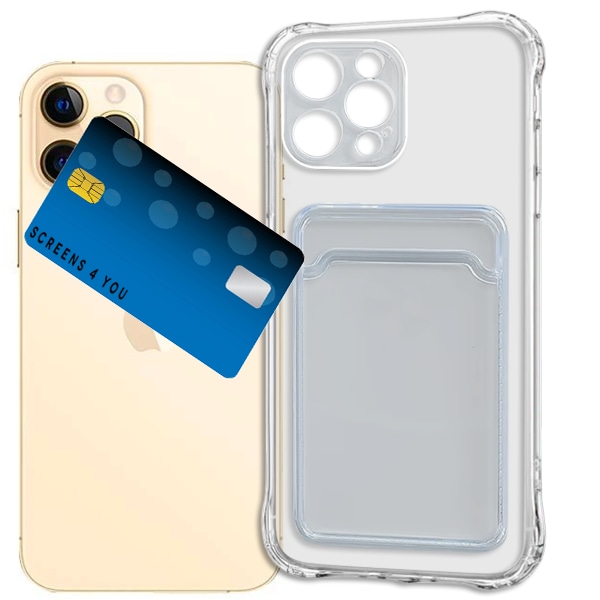 Transparent iPhone 12 Pro Max Skal med Korthållare och Kameraskydd - Extra Stöttåligt