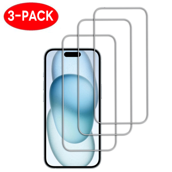 3 kpl Tempered Glass iPhone 15 - Näytön suojakalvo Transparent
