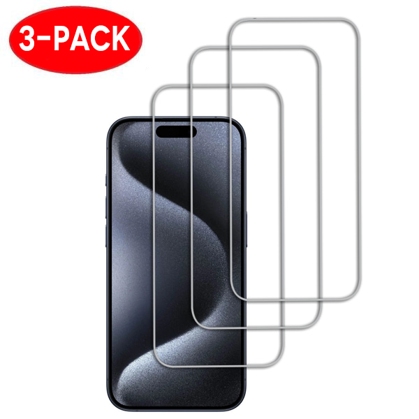 3-Pack - iPhone 15 skjermbeskytter i herdet glass