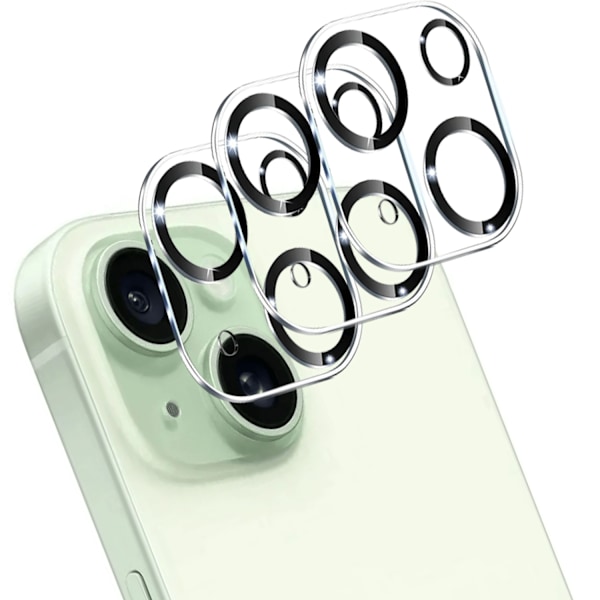 [3-Pack] iPhone 15 Plus Linsskydd av Härdat Glas - Skydd för Kamera, Anti-Reptåligt
