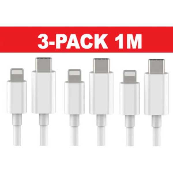3-Pack Lightning kabel laddning samt överföring 3-PACK