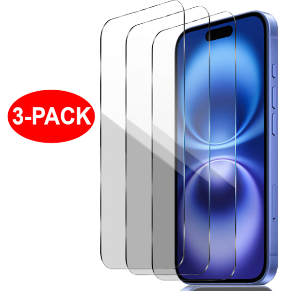 3-Pack - iPhone 16 Skärmskydd i Härdat Glas