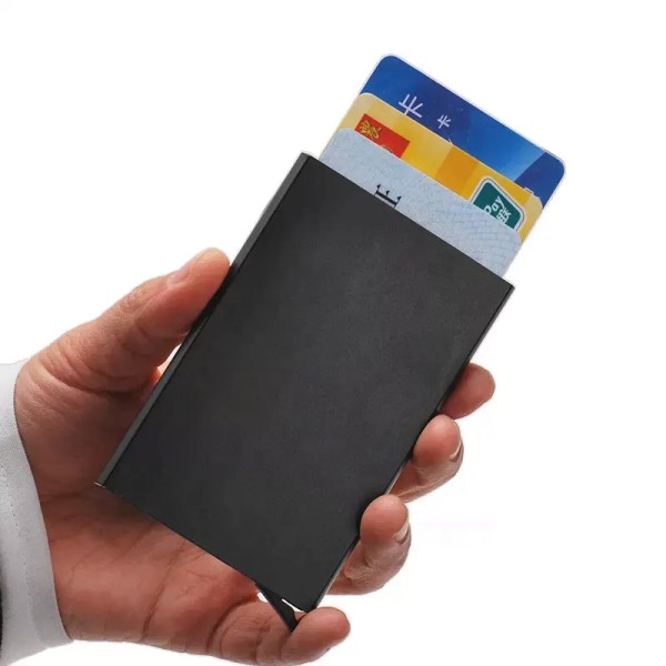 Grå kortholder med RFID-beskyttelse og aluminiumsrum - Optimal sikkerhed Grå
