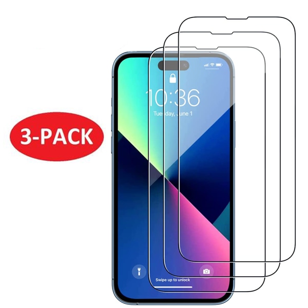 3-pakning - iPhone 14 Pro skjermbeskytter i herdet glass