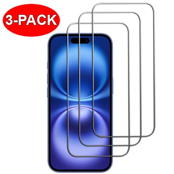 3-Pack - iPhone 16 Skärmskydd i Härdat Glas