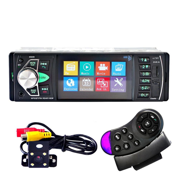 Bil Hd 4,1 tum Bluetooth Mp5-spelare Backskärm Radiospelare Universal 4022d+ratt Re Black