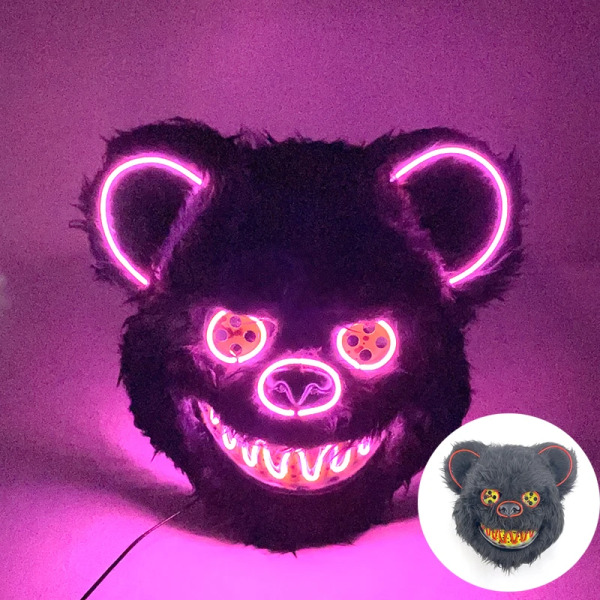 LED Cosplay Glödande Bloody Bear Mask Halloween Skräck Plysch Kanin Mask Bloody Bear Mask Dekorativ Festival Mask Neon Huvudbonader Type 7
