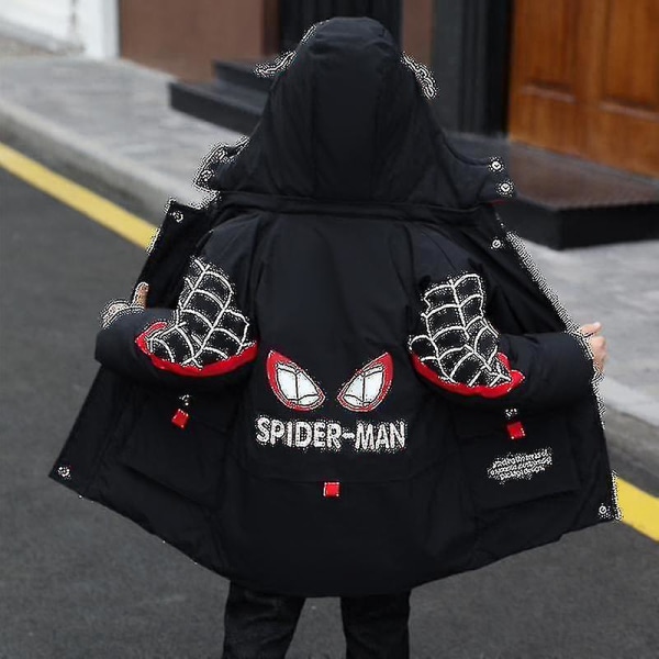 2023 Winter New Spider-man Hood Jacket Barnens Vinter Varm Jacka-x black 140cm (8-9years)
