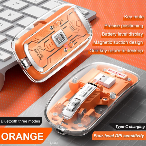 Transparent trådlös mus Uppladdningsbar ORANGE Orange