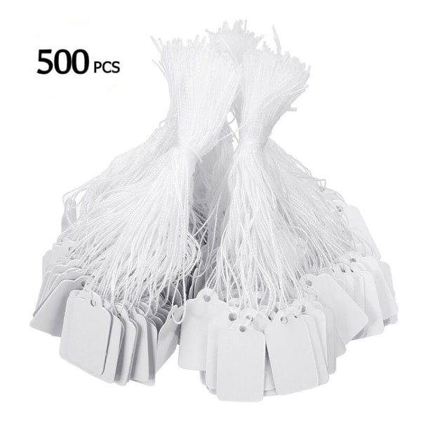 Prislapp Märkningsetiketter med hängsnöre för smycken och kläder, 25*15 mm, 500-pack, vit
