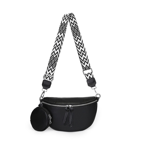 Ny liten crossbody-väska Fanny Packs för kvinnor Lädermodebältesväska, damsvart med 2 utbytbara breda höftband och bred axelrem Black