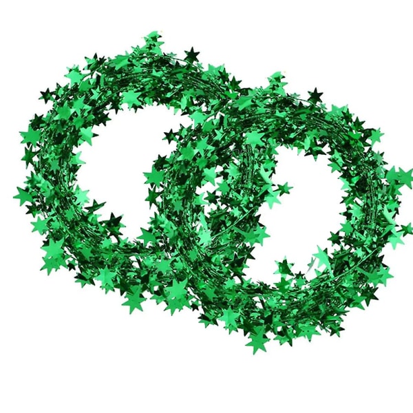 10 st rullar med glittrande stjärnglittergirlanger med tråd för julgran, födelsedag, fest, festlig prydnad (grön)