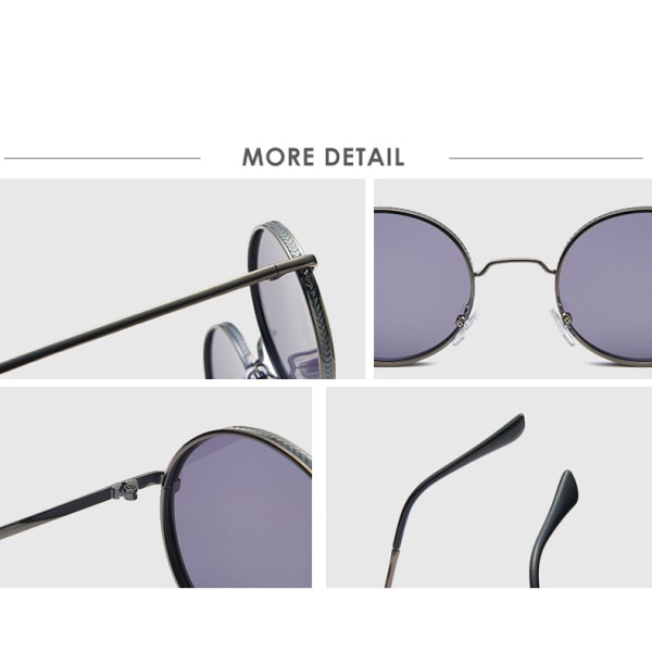 Runda solglasögon för män Vintage polariserade solglasögon för kvinnor Retro klassiska John Lennon Hippie Steampunk UV400 (grå/svart)