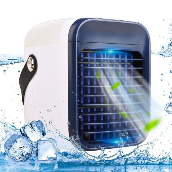 Bärbar luftkonditionering 3Speed Mini luftkonditioneringsfläkt med litet kylskåp för hem och kontor Blue