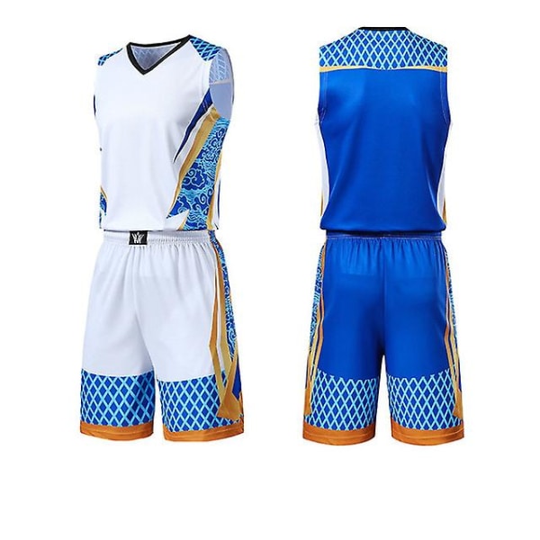 Herr Barn Baskettröjor Kostym Pojkar College Herr Basketuniformer Sport Kit Skjortor Shorts Set Tyg Andas Eget print blue set XXS