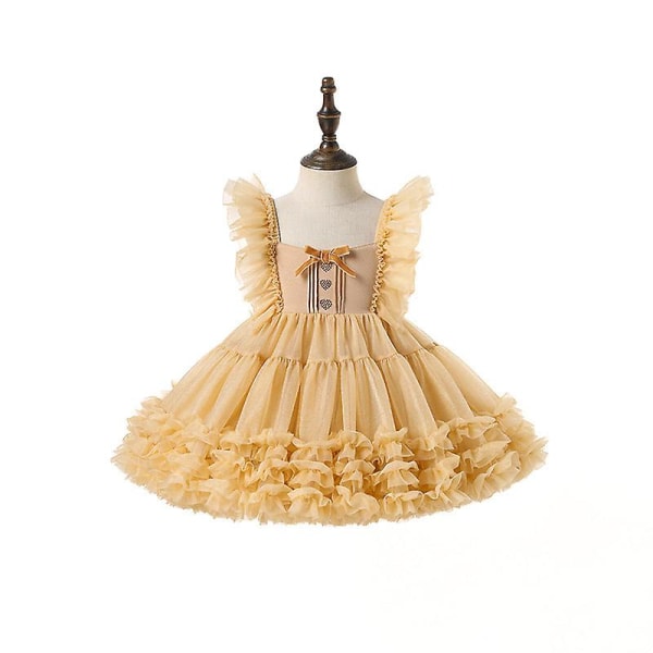 Tjejklänning spansk prinsessklänning barn lolita tutu kjol grimmig kjol Golden yellow 80cm