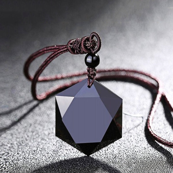 Svart obsidian sten hexagram form hänge halsband