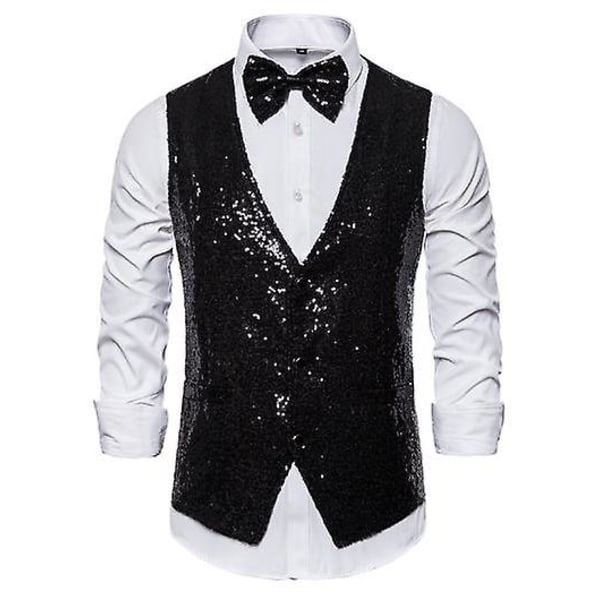 Paljettväst för män Glänsande kostymväst för fest black XL black XL