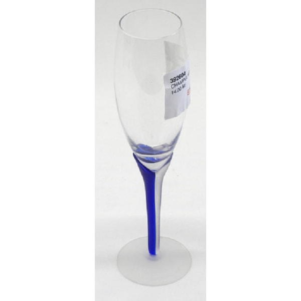 Champagneglas på fot med blå dekorrand 22 cm hög, 12 st
