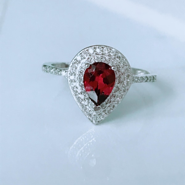 Naturlig röd granat Ring S925 Silver Naturlig ädelsten Mode Elegant Surround kors Ring Vigselringar för kvinnor Smycken Just for one ring 9