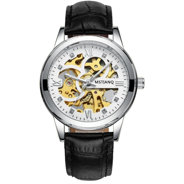 Ny watch Automatisk Mekanisk Watch Vattentät Lysande Fritids Business Mekanisk Watch - Svartbälte Silver Black Silver
