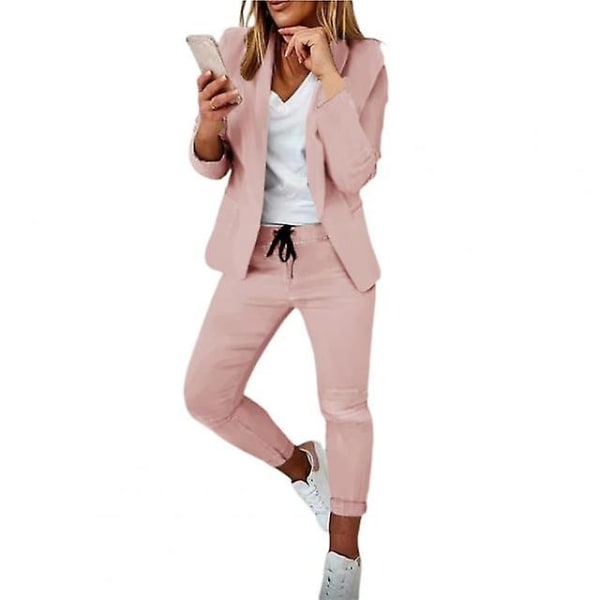 Blazerbyxor Tvådelad formell kostym Höst Vinter Öppen stygn Ankelknuten kavaj Elastiska midjebyxor för arbete Pink XL