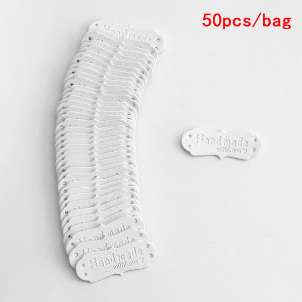 50st PU Läder Taggar Handgjorda Med Kärleksetiketter Sömnad Craft DI white