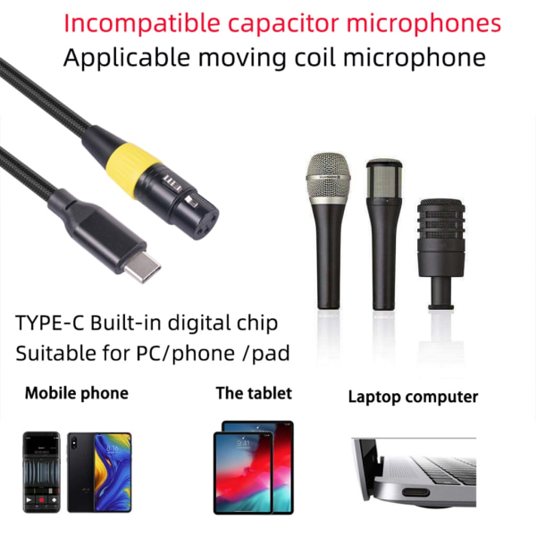 USB-C hane till XLR hona mikrofonkabel typ-C XLR stereoljudadaptersladd 2M 3M för inspelare Smartphones bärbar dator 3m 3m