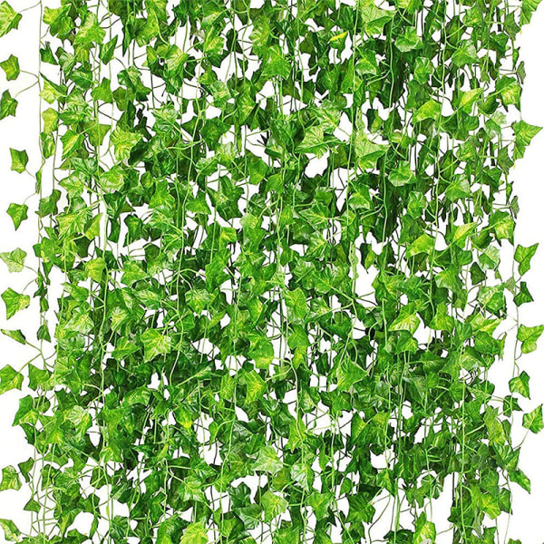 Konstgjord murgrönagirland,Fake Vines Fake Ivy UV-resistenta Gröna Löv Falska Växter Hängande Vinrankor Vägg sovrumsinredning 12 st
