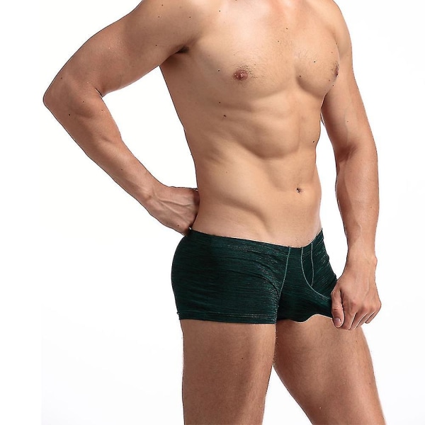 Män Low Rise bomull Boxer Trunks Underkläder Trosor Wood Green XL