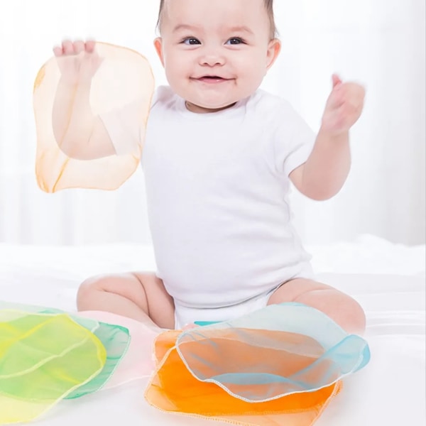 Baby 6 månader Montessori Toy Tissue Box Sensorisk leksak med 10 färgade vävnader & 3 Crinkle Tissues Montessori Toys (blå)