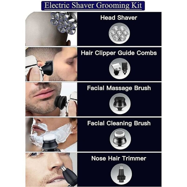 Skallig rakhyvel för män 5 i 1 skallig elektrisk rakapparat för män Roterande design för mäns rakhyvel elektrisk skötselsats