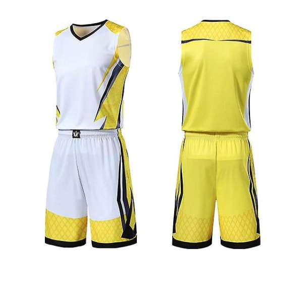 Herr Barn Baskettröjor Kostym Pojkar College Herr Basketuniformer Sport Kit Skjortor Shorts Set Tyg Andas Eget print yellow set XXXXL